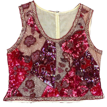 Vintage 90s Red Embellished Embroidered Sequin Sparkly Party Top 16 18 L