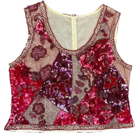 Vintage 90s Red Embellished Embroidered Sequin Sparkly Party Top 16 18 L