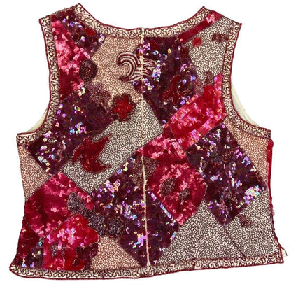 Vintage 90s Red Embellished Embroidered Sequin Sparkly Party Top 16 18 L