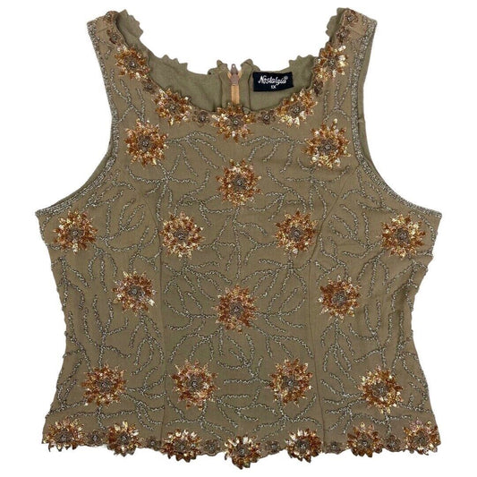 Vintage 90s Embellished Embroidered Sparkly Sequin Party Top 12 14 M