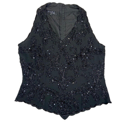 Vintage 90s Black Embellished Disco Party Sparkly Sequin Top 12 14 M