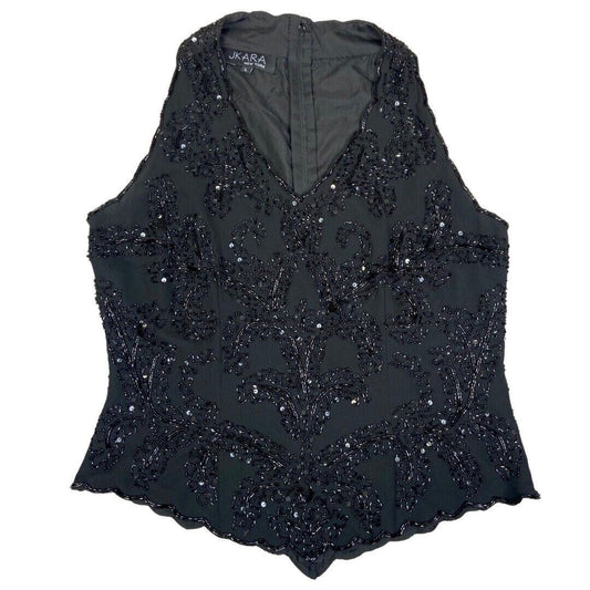 Vintage 90s Black Embellished Disco Party Sparkly Sequin Top 12 14 M