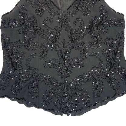 Vintage 90s Black Embellished Disco Party Sparkly Sequin Top 12 14 M