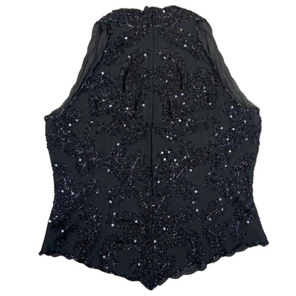 Vintage 90s Black Embellished Disco Party Sparkly Sequin Top 12 14 M