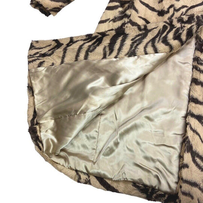 Vintage 90s Beige Brown Animal Print Long Faux Fur Coat 10 12 M