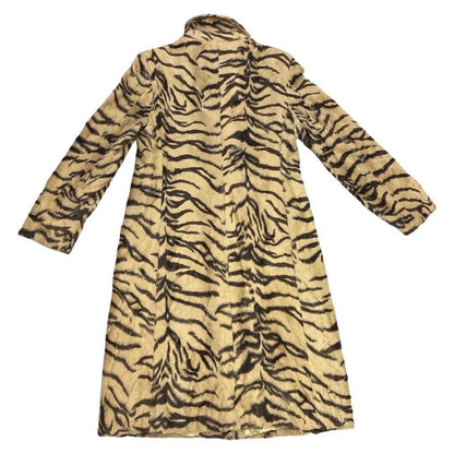Vintage 90s Beige Brown Animal Print Long Faux Fur Coat 10 12 M