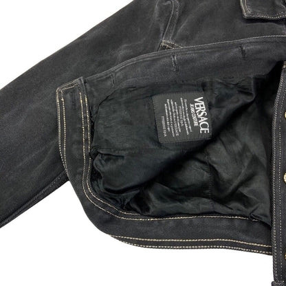 Vintage 90s Black Versace Jeans Denim Button Down Crop Jacket 12 14 M