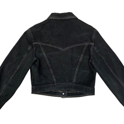 Vintage 90s Black Versace Jeans Denim Button Down Crop Jacket 12 14 M