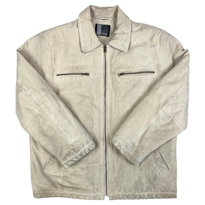 Vintage 90s Cream Leather Zip Down Jacket XL