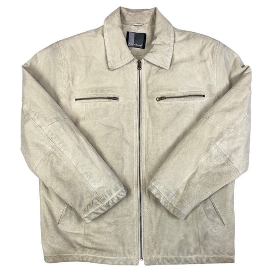 Vintage 90s Cream Leather Zip Down Jacket XL