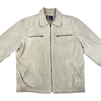 Vintage 90s Cream Leather Zip Down Jacket XL