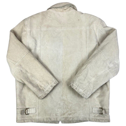Vintage 90s Cream Leather Zip Down Jacket XL