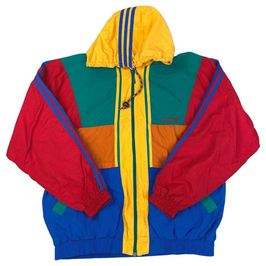 VTG 90s Yellow Green Orange Red Embroidered Adidas Windbreaker Coat Jacket XXL