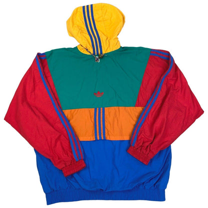 VTG 90s Yellow Green Orange Red Embroidered Adidas Windbreaker Coat Jacket XXL