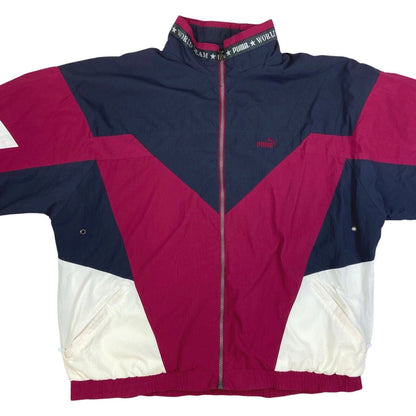 Vintage 90s Grey Pink Puma Embroidered Windbreaker Jacket Coat XXL