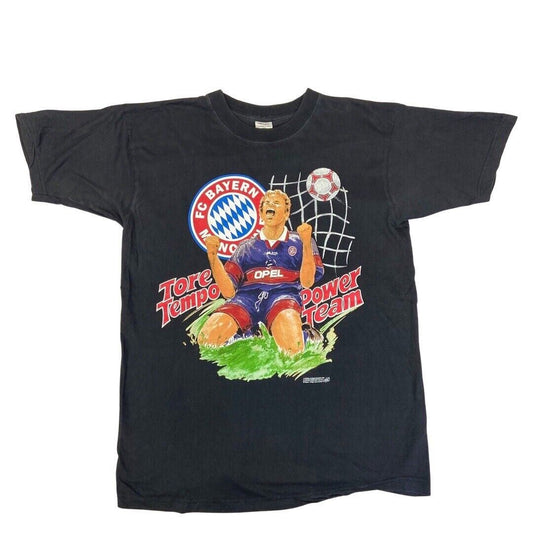 Vintage Rare 1997 Black Bayern Munich Graphic Football Tee T-shirt M