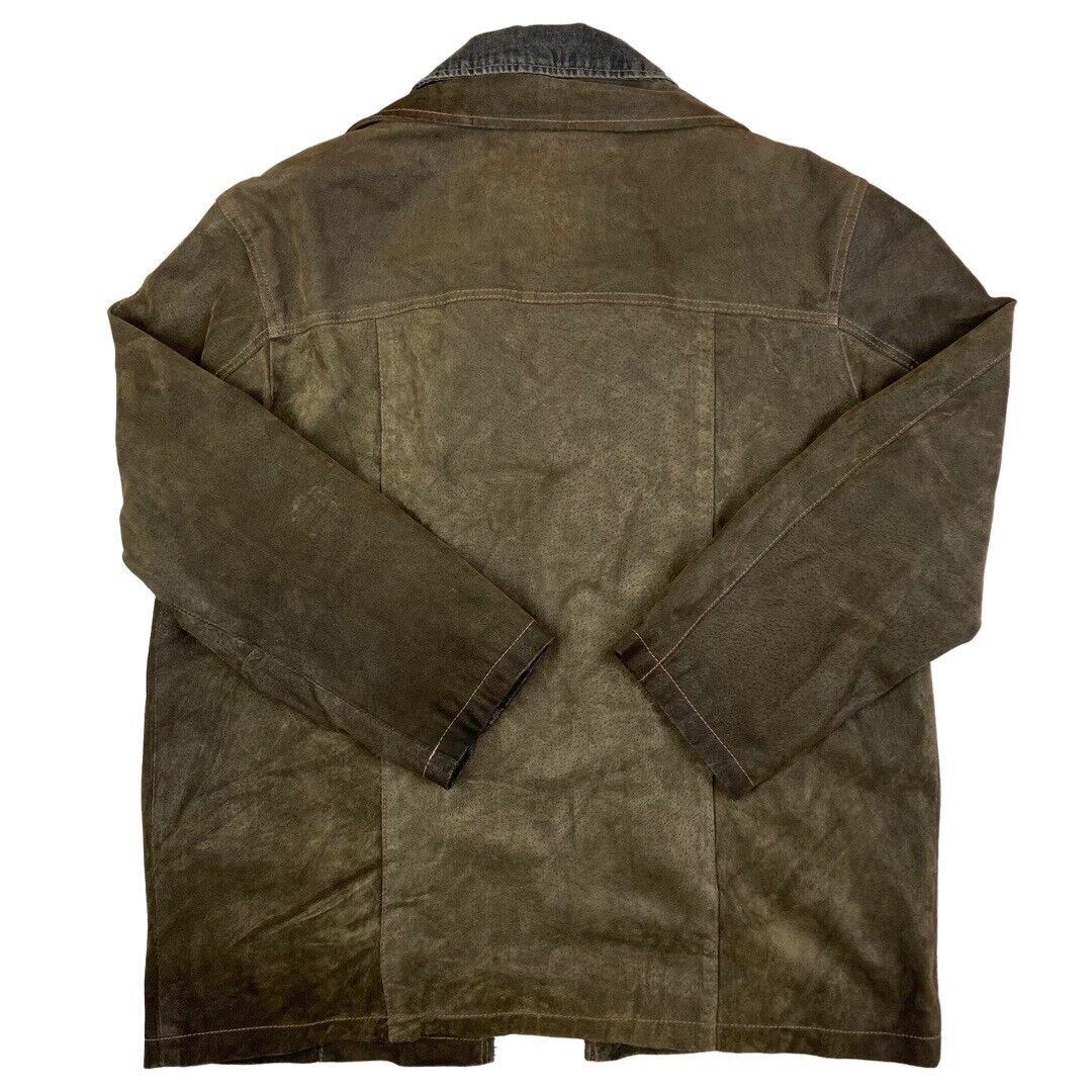 Vintage 90s Brown Leather Zip Down Jacket Denim Lining XXL