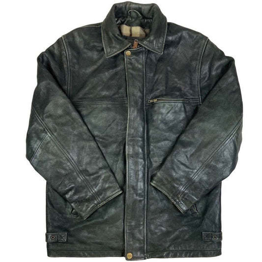 Vintage 90s Black Leather Zip Down Jacket L