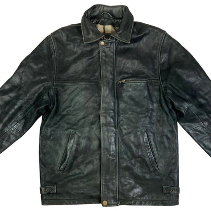 Vintage 90s Black Leather Zip Down Jacket L