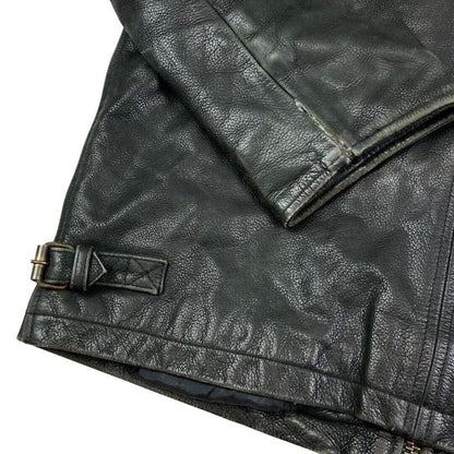 Vintage 90s Black Leather Zip Down Jacket L