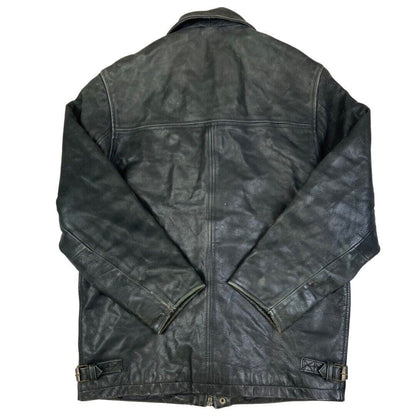 Vintage 90s Black Leather Zip Down Jacket L