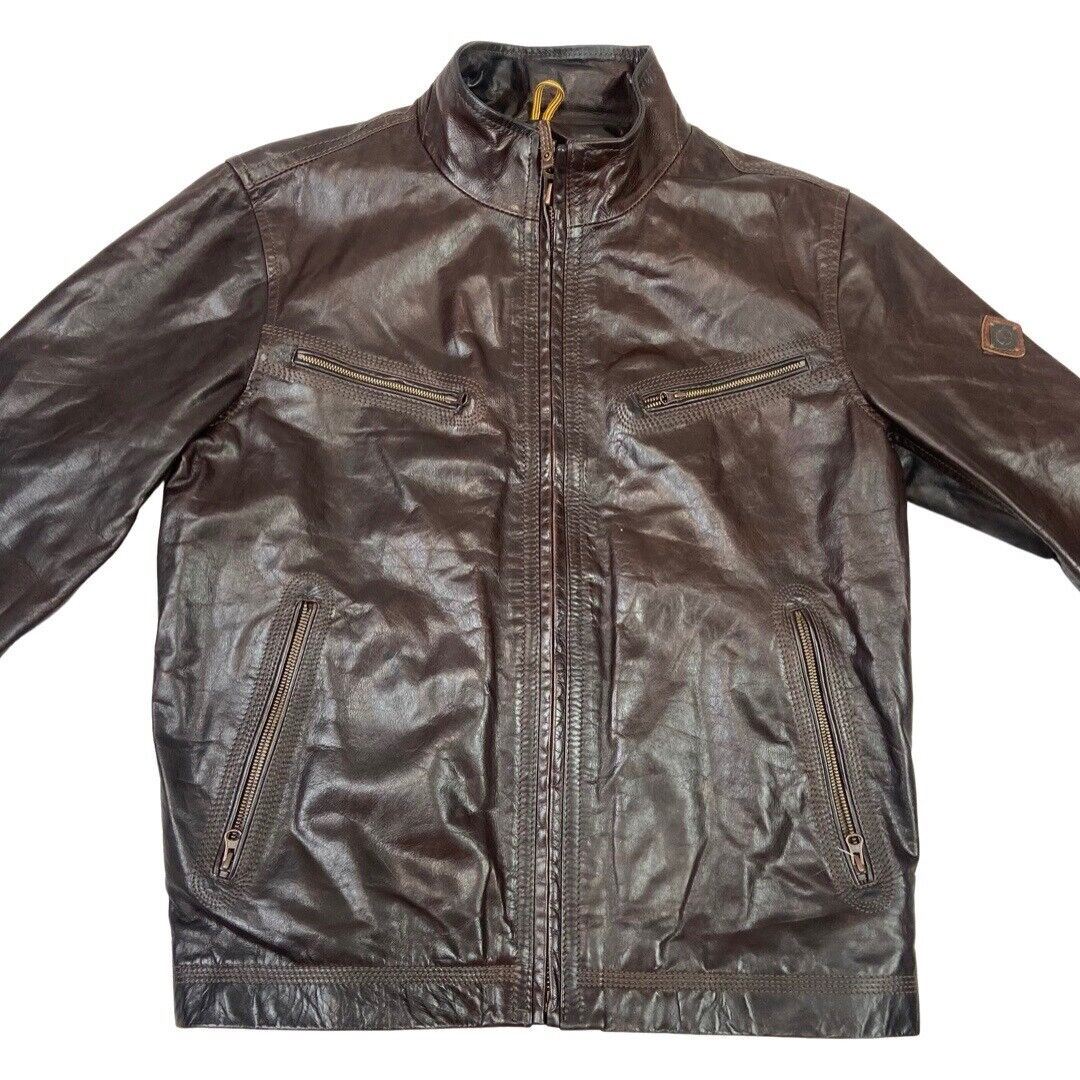 Vintage 90s Dark Brown Leather Zip Down Timberland Jacket XL