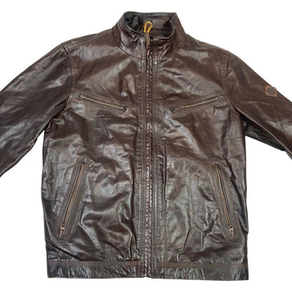 Vintage 90s Dark Brown Leather Zip Down Timberland Jacket XL