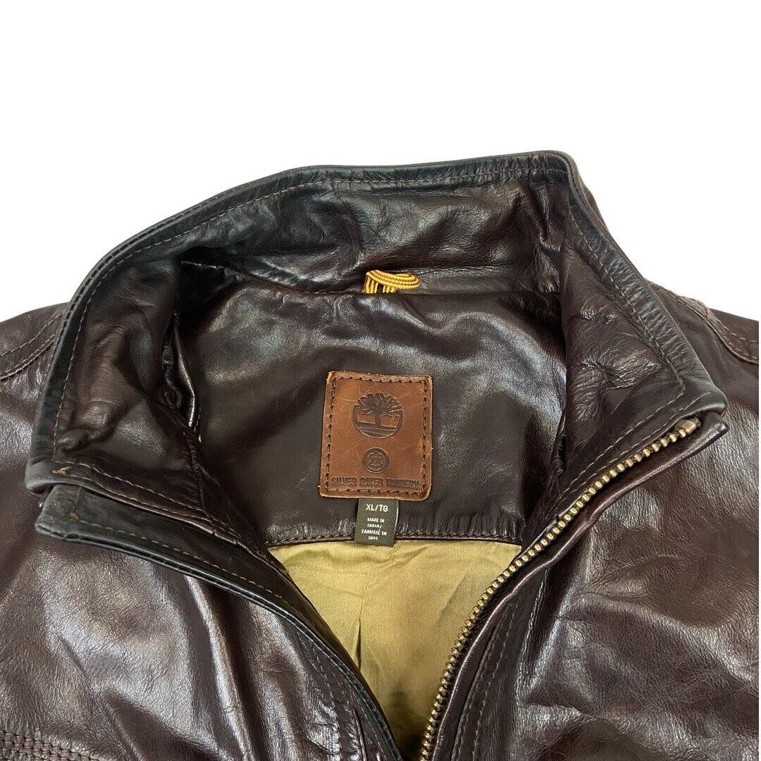 Vintage 90s Dark Brown Leather Zip Down Timberland Jacket XL