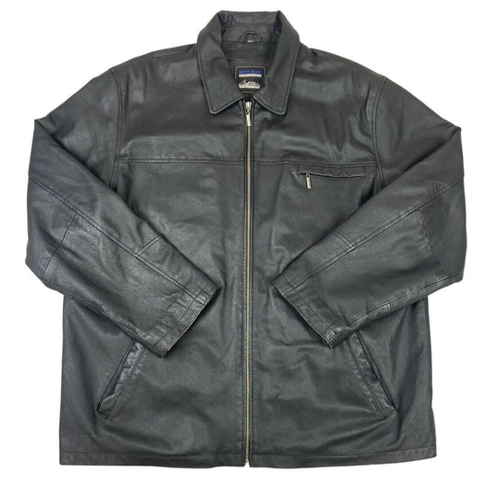 Vintage 90s Black Leather Zip Down Jacket XXL