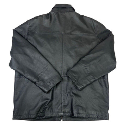 Vintage 90s Black Leather Zip Down Jacket XXL
