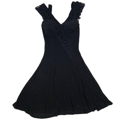 Vintage 90s Black Ribbed Lace Skater Party Dress 6 XS