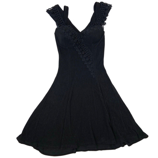 Vintage 90s Black Ribbed Lace Skater Party Dress 6 XS