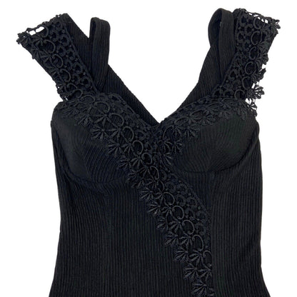 Vintage 90s Black Ribbed Lace Skater Party Dress 6 XS