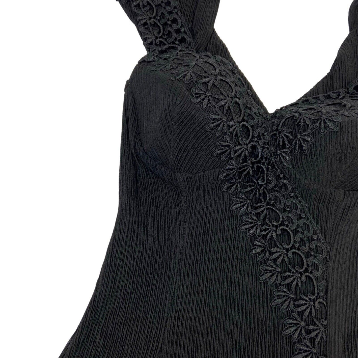 Vintage 90s Black Ribbed Lace Skater Party Dress 6 XS