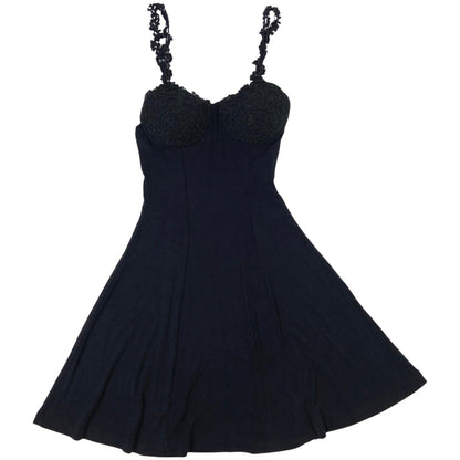 Vintage 90s Black Body-Con Skater Party Dress 6 XS