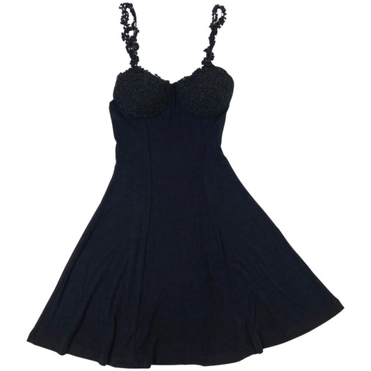 Vintage 90s Black Body-Con Skater Party Dress 6 XS