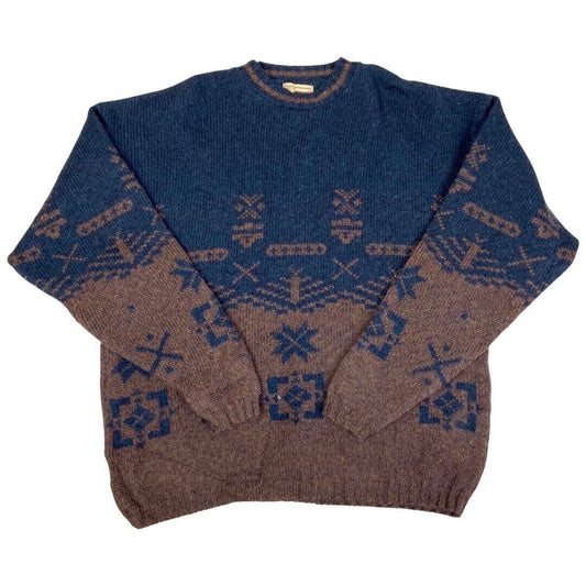 Vintage 90s Blue Brown Woolrich Made in USA Knit Jumper XL