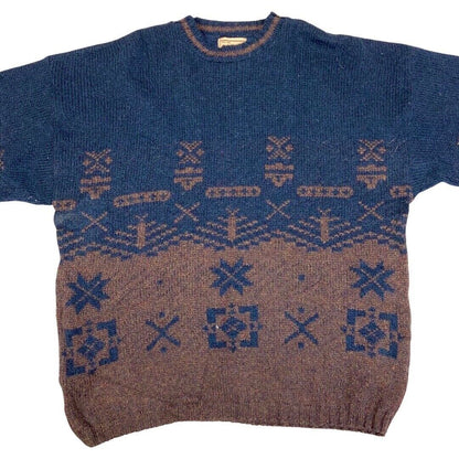 Vintage 90s Blue Brown Woolrich Made in USA Knit Jumper XL