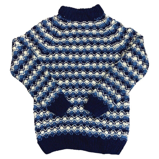 Vintage 80s 90s Blue White Diamond Mesh Handknit Jumper S