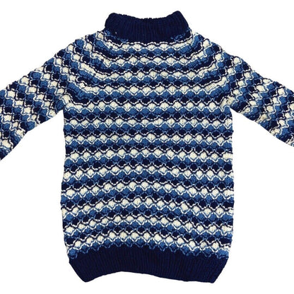 Vintage 80s 90s Blue White Diamond Mesh Handknit Jumper S