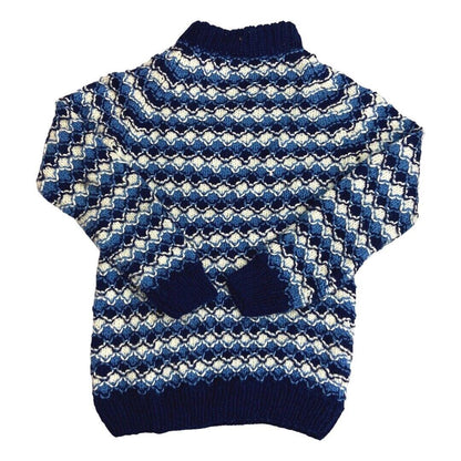 Vintage 80s 90s Blue White Diamond Mesh Handknit Jumper S