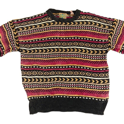 Vintage 80s 90s Pink Yellow Geometric Style Patterned Knit Jumper  L