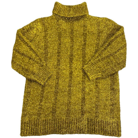 VTG 80s 90s Gold Glitter Roll Neck Disco Tinsel oversize Jumper  14 16 18 20 22