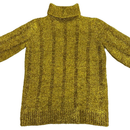 VTG 80s 90s Gold Glitter Roll Neck Disco Tinsel oversize Jumper  14 16 18 20 22