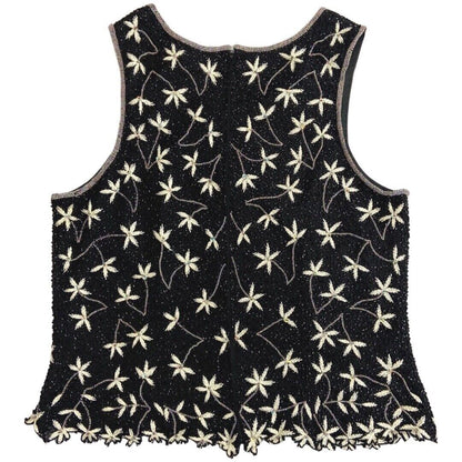 Vintage 90s Black Floral Embellished Sparkly Disco Top 12 14 M