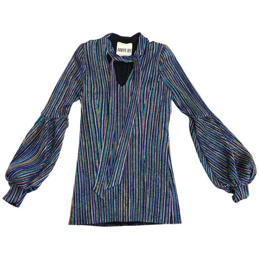00s Blue Black Glitter Aniye By Bishop Sleeve Party Top 8 10 S