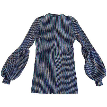 00s Blue Black Glitter Aniye By Bishop Sleeve Party Top 8 10 S