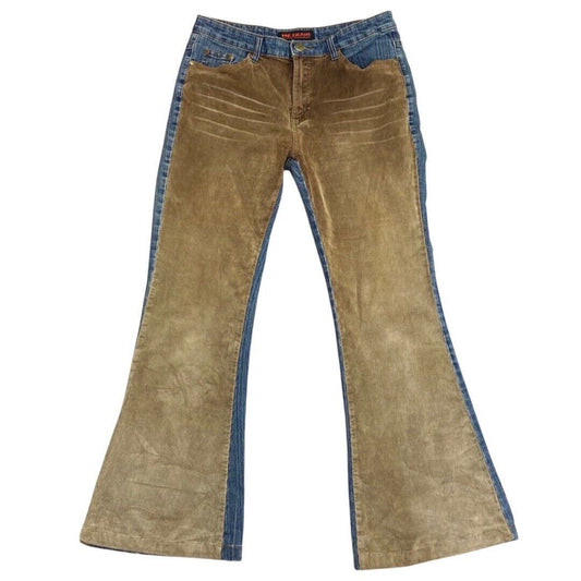 Vintage 90s Y2K Blue Brown Corduroy Flared Mid Rise Jeans 10 12 M