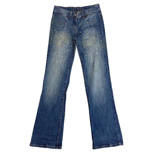 Vintage 90s Y2K Blue Denim Embellished Mid Rise Bootcut Jeans 8 10 S