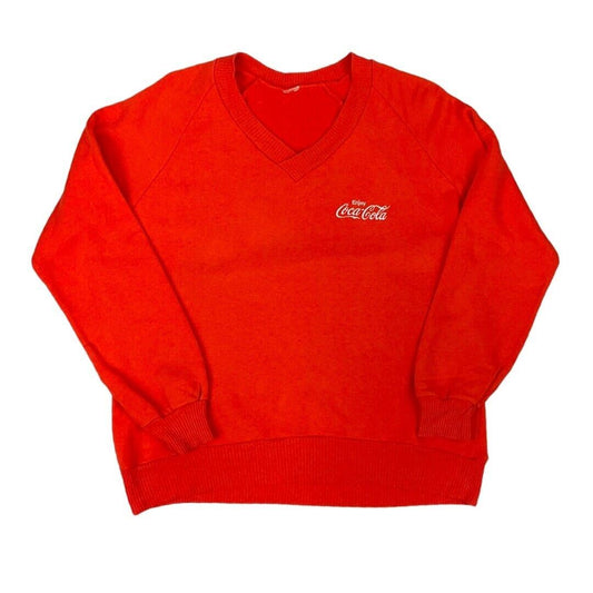 Vintage 90s Red Embroidered Coca Cola Coke Jersey Knit Sweater Jumper M L